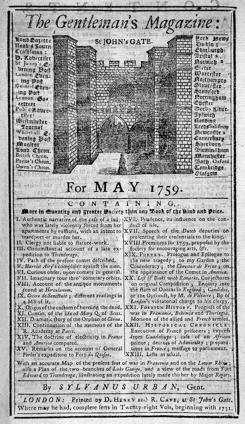 Portada de The Gentleman's Magazine. Número de marzo de 1732